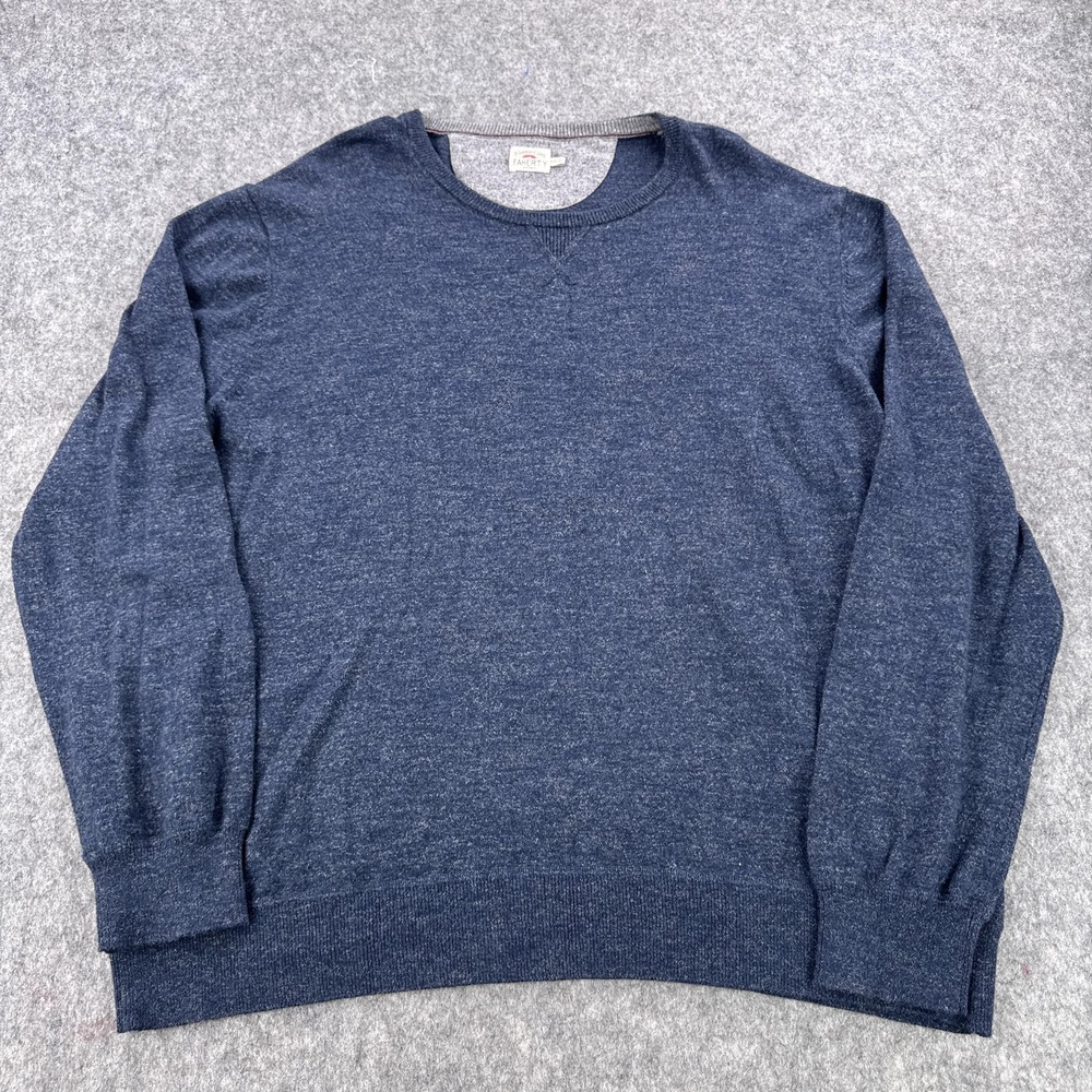 Faherty Sweater Mens 2XL Blue Heathered Cotton Cashmere Blend Crewneck Pullover